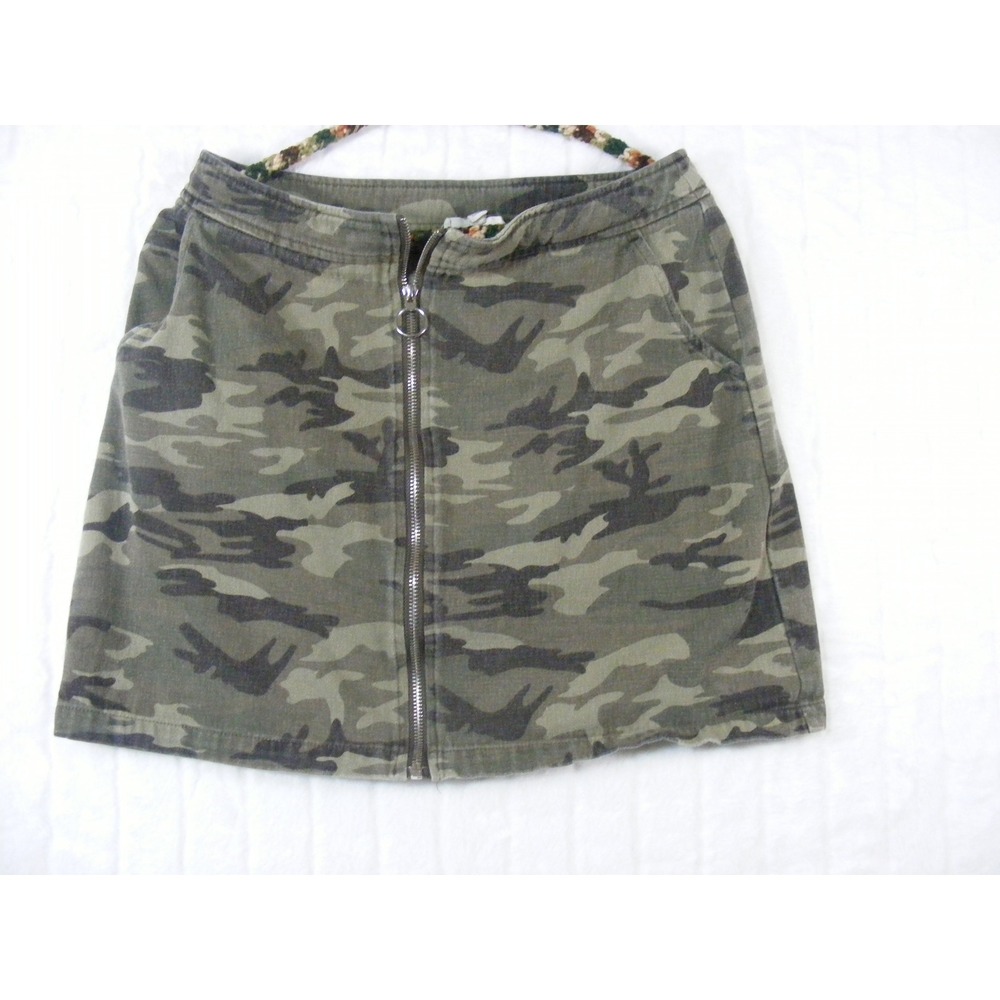 Promesa Camo Mini Skirt Womens Size M Green Zipper Front Utility Pockets